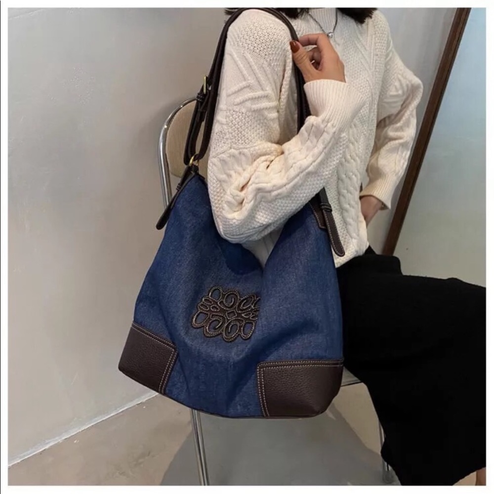 Blue Large Capacity Canvas Tote Bag/ Shoulder Bag - Picture 5 of 6